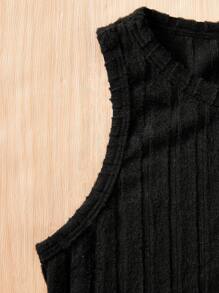 SHEIN Leap Crew Tween Girls' Comfortable Solid Color Ribbed Round Neck Sleeveless Dress 3-Piece Set, Casual - Multicolor - View 6