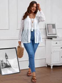 EMERY ROSE Chaqueta protectora de manga larga de encaje blanco de talla grande para el verano