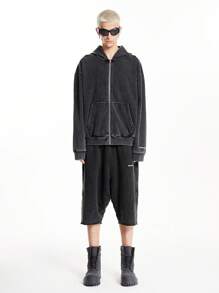 Manfinity RebelGame Sweat-shirt à capuche avec fermeture éclair pour homme, Streetwear tricoté avec Logo de flocon de neige imprimé, surdimensionné, épaules tombantes, pour automne/hiver - Noir - Voir 5