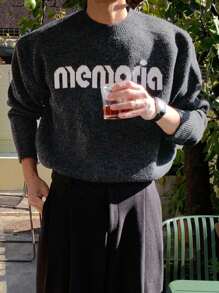 DAZY Men's Round Neck Letter Printed Long Sleeve Daily Casual Fashionable Autumn Sweater With Alphabet - Grey - View 6