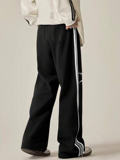 Prep Pantalones con cordón en la cintura y diseño de rayas de contraste para uso casual diario, escuela, para hombres