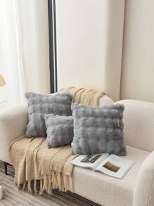 1 pièce Housse de coussin décorative en fausse fourrure de lapin de couleur gris clair sans rembourrage, housse de coussin pelucheuse en flanelle moderne fermeture à glissière pour la maison, pour canapé, salon