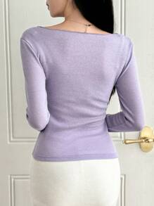 DAZY Women's Solid Color Slim Fit Long Sleeve T-Shirt With V-Neckline For Spring/Summer - Violet Purple - View 6