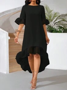 SHEIN Lady Summer Holiday Dresses Women Dresseswhite Shirt Chiffon Stitching Dress Summer Maxi Skirt - Black - View 6
