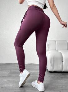 Mulvari 女士純色側拉繩腰帶打底褲