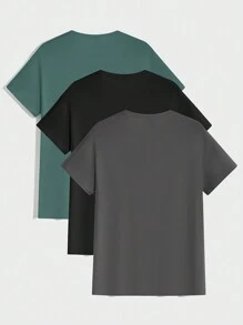AKNOTIC Bộ 3 áo thun nam cổ tròn tay ngắn màu trơn mùa hè thường ngày - màu xanh lá - Xem 2