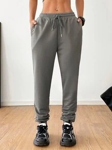 SHEIN EZwear 女士开学比赛日灰色卷边裤 - 淺灰色 - 查看 3