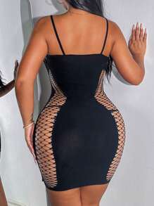 1pc Sexy Hollow Out Cami Dress For Women - Black - View 2