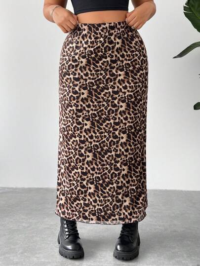 SHEIN EZwear 大尺碼女士豹紋網紗裙