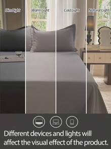 1pc 100% Polyester Lightweight Breathable Solid Color Bedsheet, Modern Composite Fabric Bedroom Bedsheet - Dark Grey - View 6