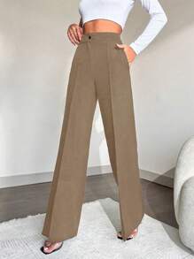 EURMUSE Ladies' Solid Color Suit Pants - Beige - View 3
