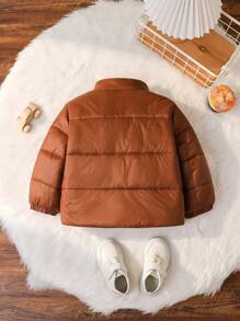 SHEIN 男寶寶女寶寶日常休閒保暖滑雪服厚領適合秋冬玩雪 - 咖啡棕 - 查看 2