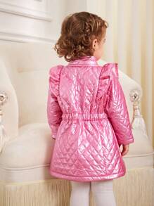 SHEIN Baby Girl Autumn And Winter Fashionable Padded Coat With Cap Sleeves - Pink - View 2