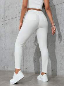 SHEIN PETITE Quần jean nữ Slim Fit thông thường và đa năng có túi - trắng - Xem 2