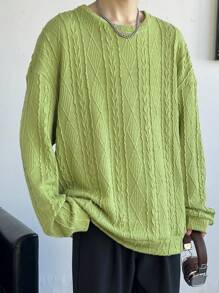 Claim Dot Sudadera de hombre de manga larga, cuello redondo y unicolor para uso diario - Verde - Ver 4