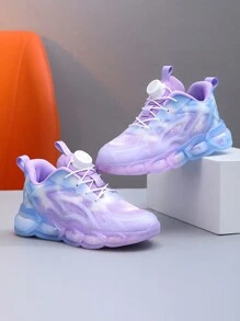 兒童運動鞋，透氣網眼布，發光效果，防滑，輕質鞋底，男孩酷跑鞋和女孩時尚網眼休閒鞋 - 紫色 - 查看 2