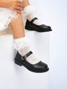 Child's Fashionable Bowknot School Princess Style Flat Shoes For Girls - Black - View 5