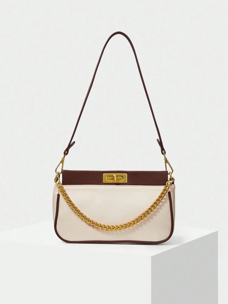WOMEN'S COLOR BLOCK CHAIN SHOULDER BAG
