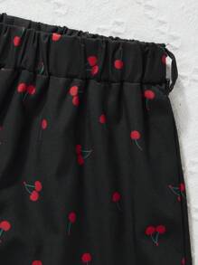SHEIN Conjunto de top y shorts con estampado de cerezas para niñas preadolescentes