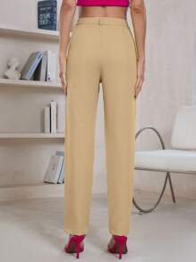 GENKIRA Quần tây ống côn màu trơn thông thường dành cho nữ - Màu Khaki - Xem 5