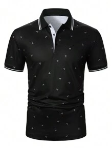 Calvornis Men's Summer Anchor Striped Short Sleeve Casual/Commute Polo Formal Shirt, Ceremony - Black - View 2