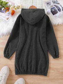 Tween Girl Hooded Long Casual Sweatshirt, Spring/Fall - Black - View 2