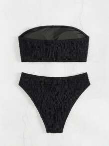 SHEIN Swim Women's Solid Color Bandeau Bikini Set, Summer Beachwear - Black - View 3