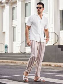 Manfinity NXTstreet Men's Woven Short Sleeve Casual Shirt, Suitable For Summer - White - View 5