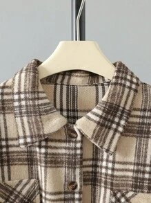 Kurtka dla nastoletnich dziewcząt w kratę, wełniana koszula z długim rękawem, wszechstronna do układania warstw lub jako odzież wierzchnia na wiosnę, jesień i zimę - Morela - Zobacz 5