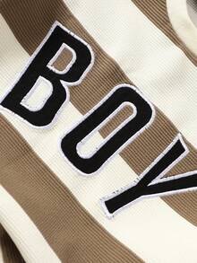 Bộ trang phục thường ngày in chữ cho bé trai mùa hè cổ tròn sọc ngắn và quần short - màu nâu - Xem 7