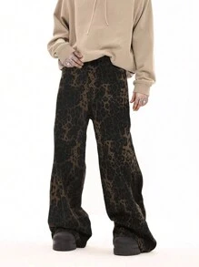 ROMWE MEN Street Life Men's Leopard Print Casual Sweatpants With Pockets, School