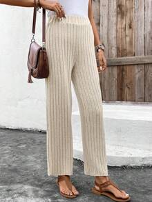 EMERY ROSE Pantalones largos casuales de talle alto y unicolor para mujer - Caqui - Ver 6