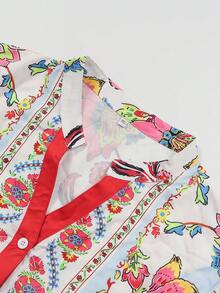 Plus Size Casual V-Neck Printed Dress For Women - Red - View 4