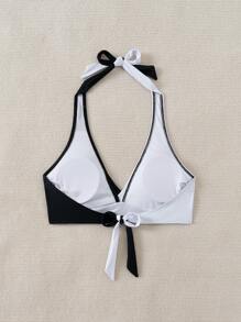 SHEIN Swim 女士拼色简约风格日常穿着比基尼上衣夏季 - 彩色 - 查看 4