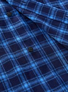 Manfinity VCAY Men's Street Woven Logo Ink Printed Plaid BOXY Long Sleeve Shirt, Suitable For Autumn And Winter Fashion - Blue - View 16