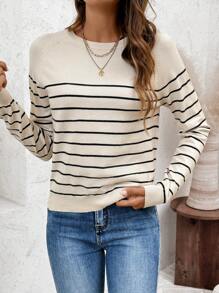 SHEIN LUNE Women's Striped Casual Comfortable Knitted Sweater With Round Neckline, Summer In Fall/Winter - Multicolor - View 5