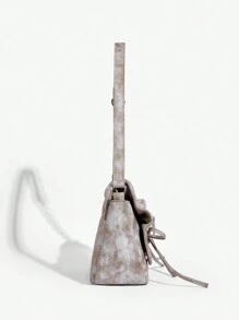 SHEIN ICON Túi đeo vai nữ, Phong cách Y2K, Phong cách đường phố, Hiệu ứng denim, Túi màu xám, Trang trí nơ - màu nâu - Xem 6