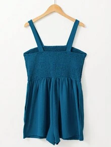 Acelitt Women's Solid Color Square Neck Splicing Casual Romper For Summer - Navy Blue - View 2
