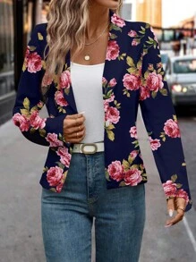 SHEIN Clasi Elegante blazer de dama con estampado floral de manga larga, ropa de oficina - Multicolor - Ver 3