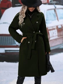 Calvaya Robe à manches évasées à pois suisses, robe casual froissée à manches longues volantées, col V, coupe standard, robe courte verte unie à manches évasées, coupe trapèze, printemps/automne, port casual quotidien