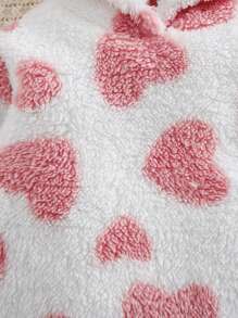 SHEIN Baby Girl Plush Cartoon Heart Printed Dress, Suitable For Outdoor Activities, Back To School And Autumn/Winter Season - Pink - View 3