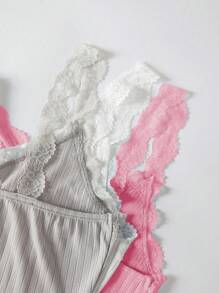 3 Sets Women's Lace Patchwork Front Button Sleeveless Top And Pants Set Lounge Set - Multicolor - View 5