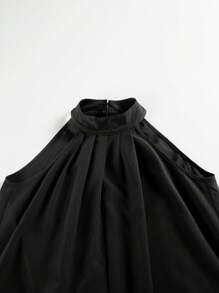 Plus Size Green Sleeveless Halterneck Casual Loose Jumpsuit - Black - View 4