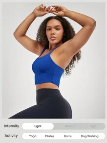 GLOWMODE FeatherFit™ Crossover Straps Curved Hem Sports Bra Tank Top Low Impact Yoga Daily - Royal Blue - View 7