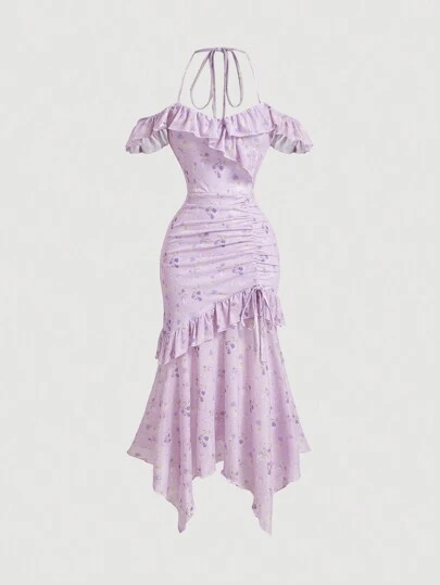 SHEIN MOD Váy dài màu hồng dệt kim hoa cho mùa hè, váy hồng cho phụ nữ, váy tốt nghiệp