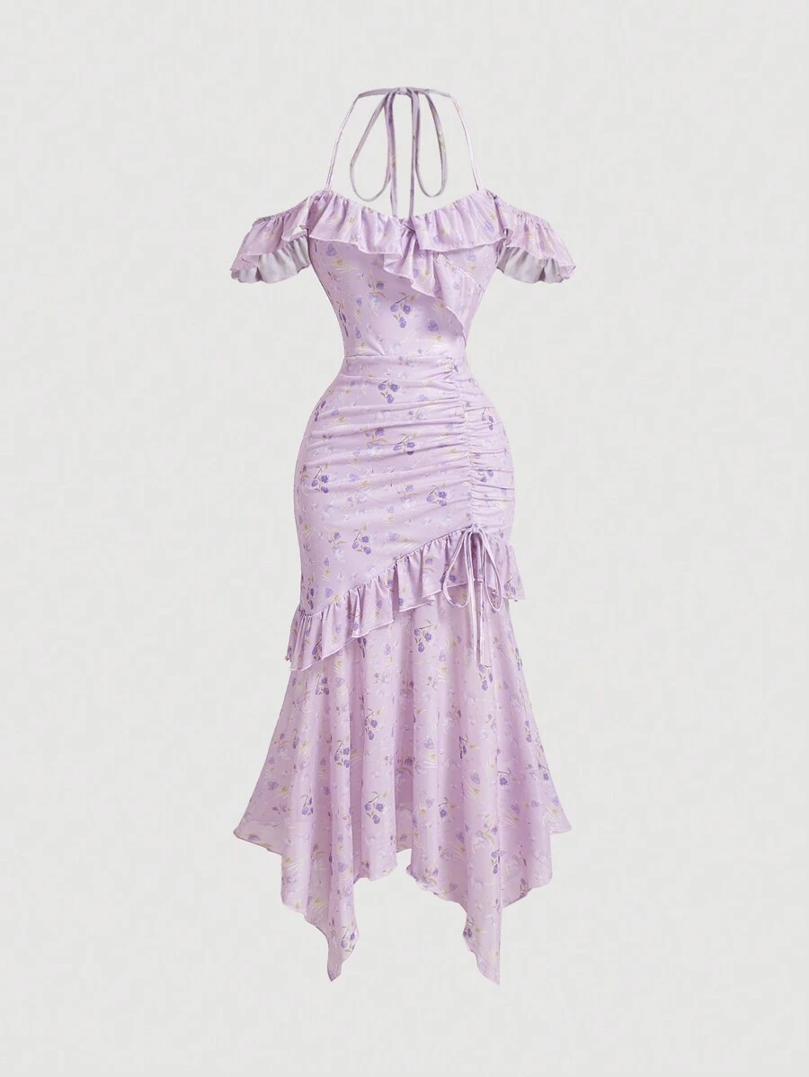 SHEIN MOD Váy dài màu hồng dệt kim hoa cho mùa hè, váy hồng cho phụ nữ, váy tốt nghiệp - Màu tím  Violet - Xem 1