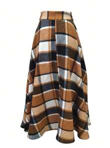 Women's Plaid Printed Pocket Casual Skirt