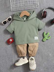 SHEIN Baby Boy Patch Detail Hooded Tee - Mint Green - View 4