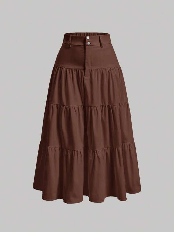 SHEIN MOD Falda de volantes de unicolor y multicapas para mujer