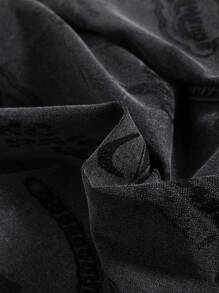 SHEIN 青少年男孩 2 件套牛仔效果休闲破洞超大连帽短袖 T 恤和阔腿短裤套装，适合夏季服装 - 黑色 - 查看 5